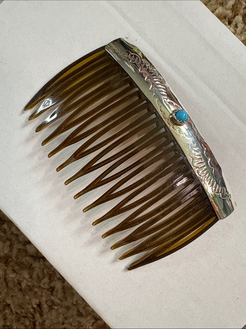 Navajo Made Sterling Silver Hair Comb with Turquoise - never worn!
